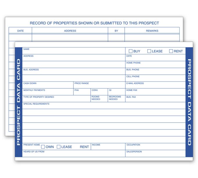 Business Forms Real Estate Prospect Cards D146 by Deluxe