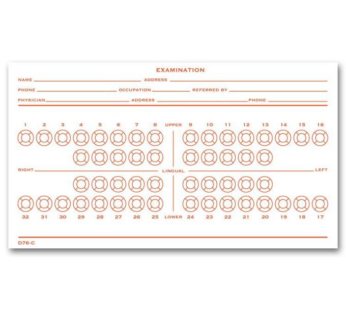 Business Forms - Numbered Teeth System C Dental Exam Record Slips ...