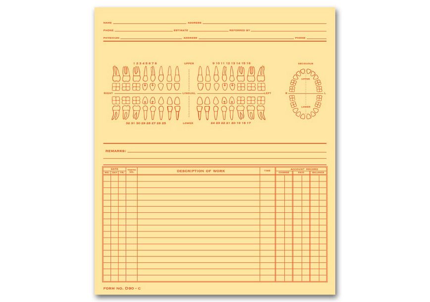 Product image for Dental Exam Record, Numbered Teeth System C, Folder Style - Item# D90C