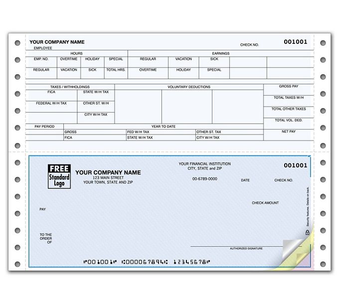 Business Checks - Custom Printed Continuous Bottom Payroll Check ...