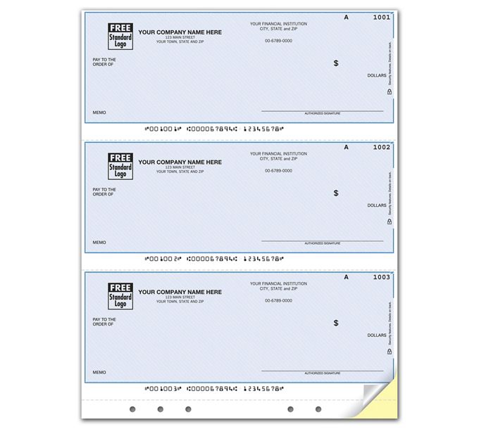 Business Checks - Laser 3-UP Multi-Purpose Check, Unlined, Hole-Punched ...