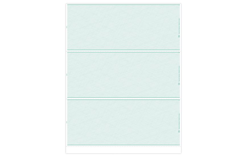 Product image for Laser 3-up Blank Check Stock - Item# DLA834_greenclassic