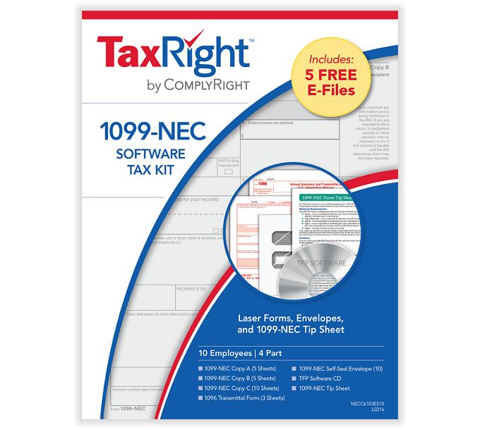 1099-NEC 4 Part Software Kit with Envelopes - 10 Employees