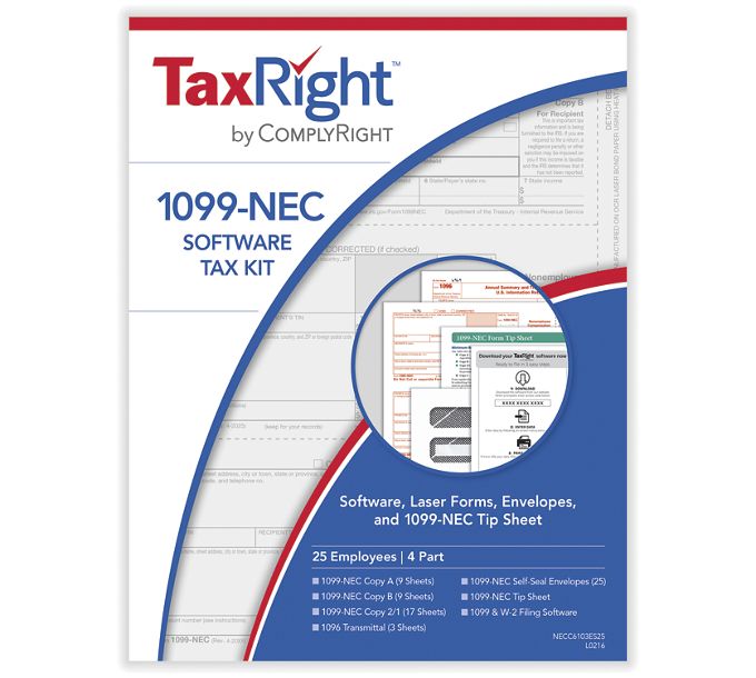 1099 NEC 4-Part Software Kit with Envelopes - 25 Employees
