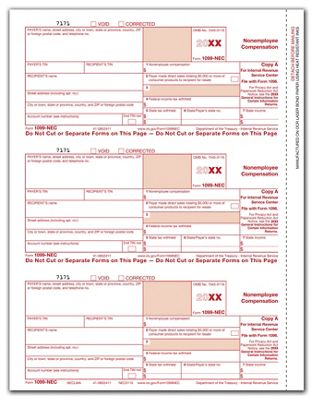 1099-NEC Federal Copy A Cut Sheet | Bulk | 2024