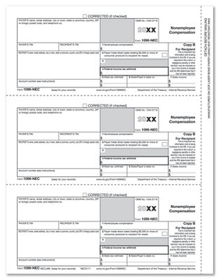 Bulk 1099-NEC Recipient Copy B Cut Sheet