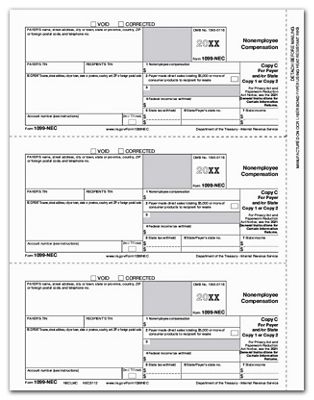 Bulk 1099-NEC Payer & State Copy Cut Sheet