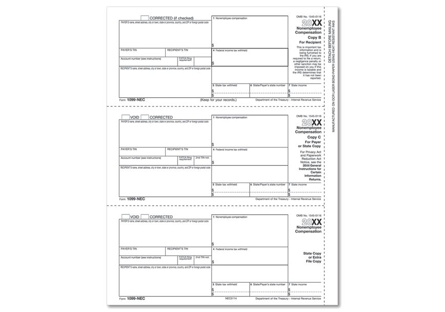 Product image for 1099-NEC Recipient Copy B Payee & ST, Copy C & ST - Item# NE5114