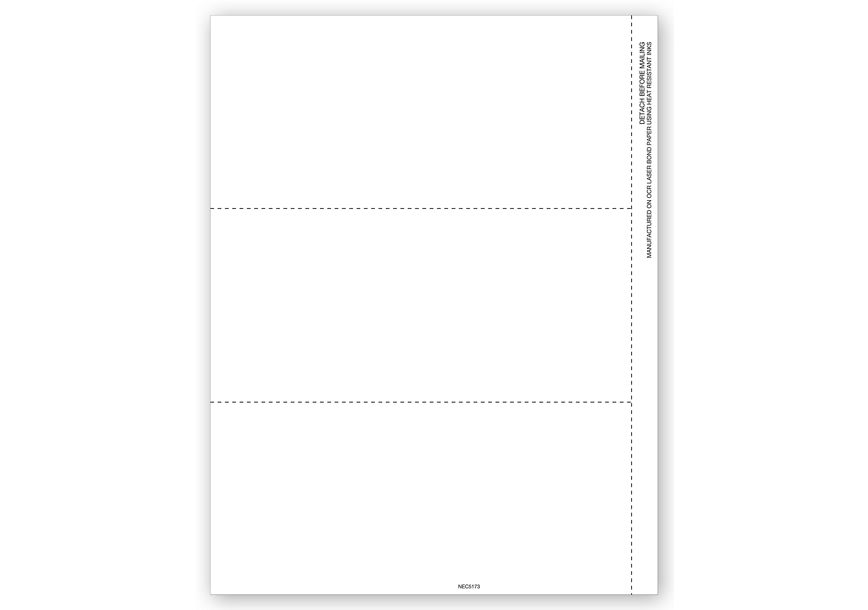 Product image for 1099 NEC 3-Up Blank Copy Backer Cut Sheet Bulk - Item# NE5173B
