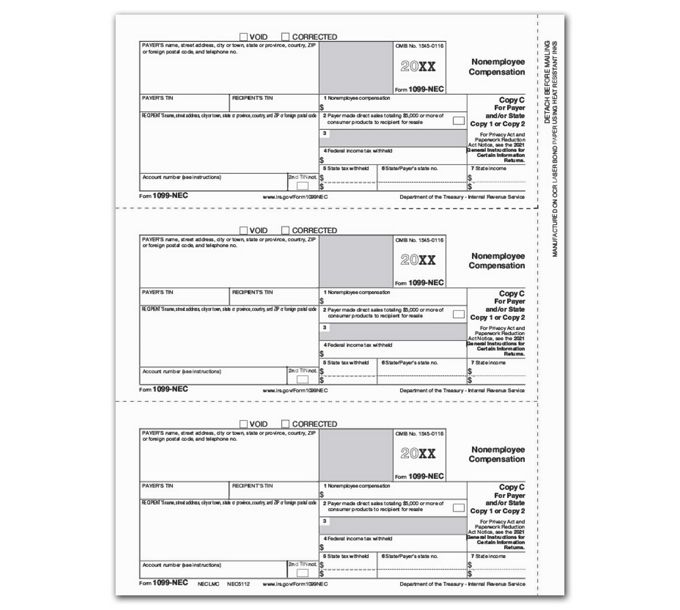 1099 nec payer state copy c cut sheet