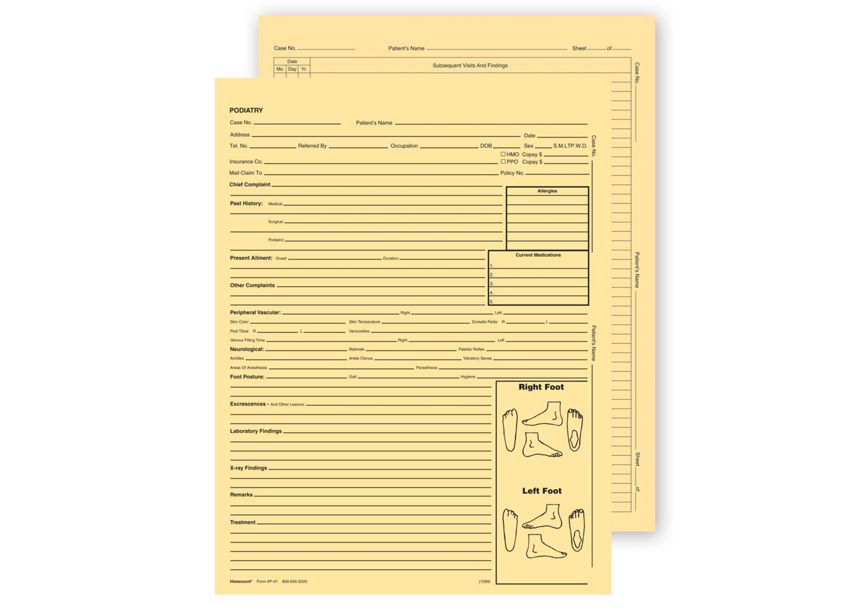 Product image for Podiatry Exam Record Form, Without Account Record - Item# P41A