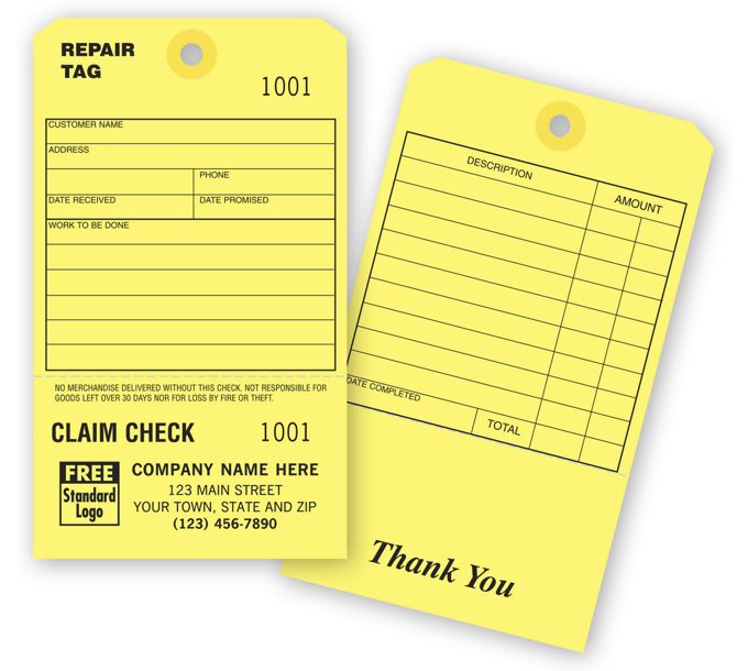 Repair Tags - Claim Check Repair Tag - R2535 by Deluxe | Deluxe.com