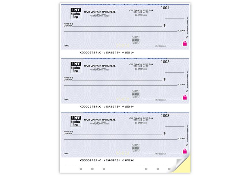 Product image for High Security 3/Pg Laser Checks, Lined & Hole-Punched - Item# SSLA110