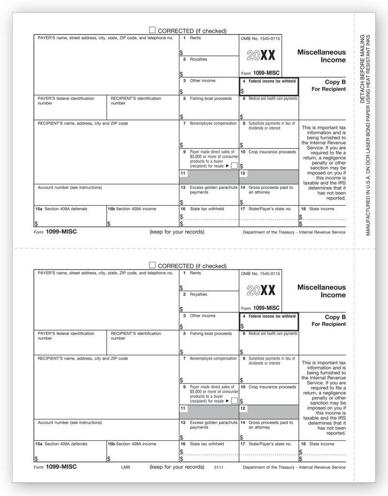 21 Laser 1099 Misc Income Recipient Copy B Deluxe Com