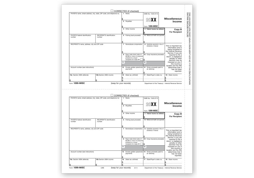 Product image for Laser 1099-MISC Income, Recipient Copy B, Bulk - Item# TF5111B