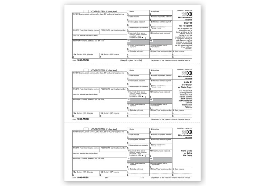 Product image for 3-Up Laser 1099-MISC Income, Bulk - Item# TF5114B