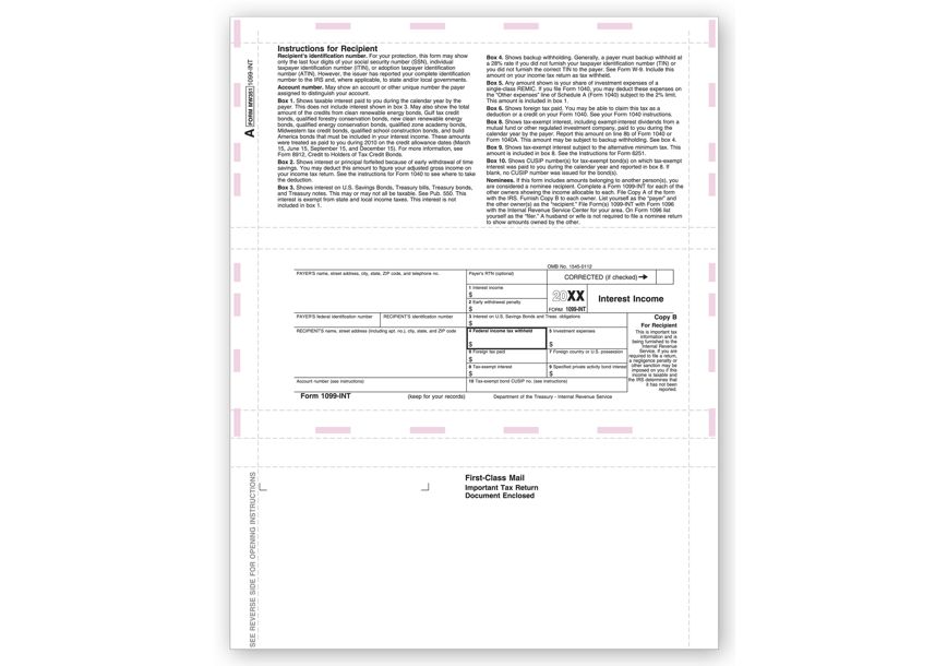 Product image for Laser 1099-INT Income, Copy B, Pressure Seal - Item# TF5115