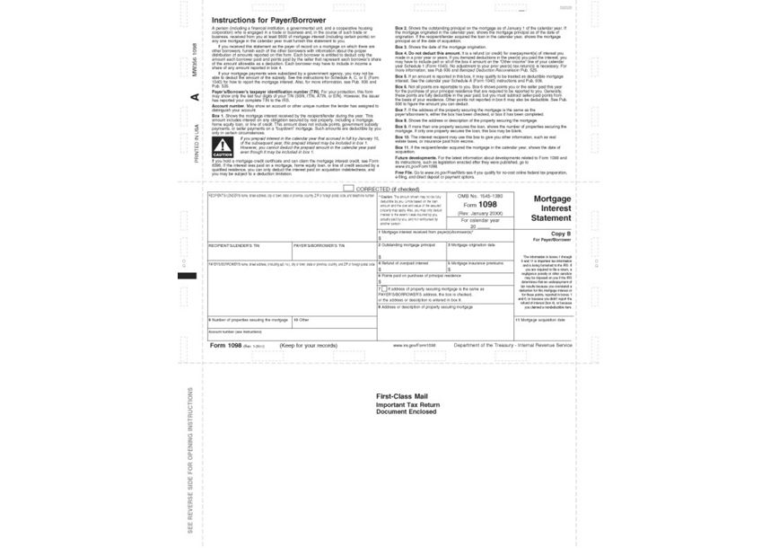 Product image for Laser 1098 Mortgage Interest, Pressure Seal - Item# TF5116
