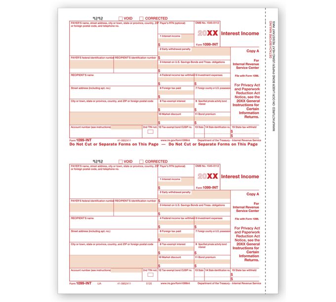 Laser 1099-INT Income, Federal Copy A | Deluxe.com