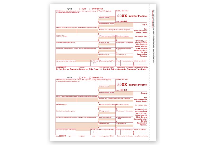 Product image for Laser 1099-INT Income, Federal Copy A - Item# TF5120