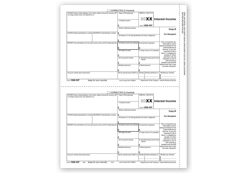 Product image for Laser 1099-INT Income, Recipient Copy B - Item# TF5121