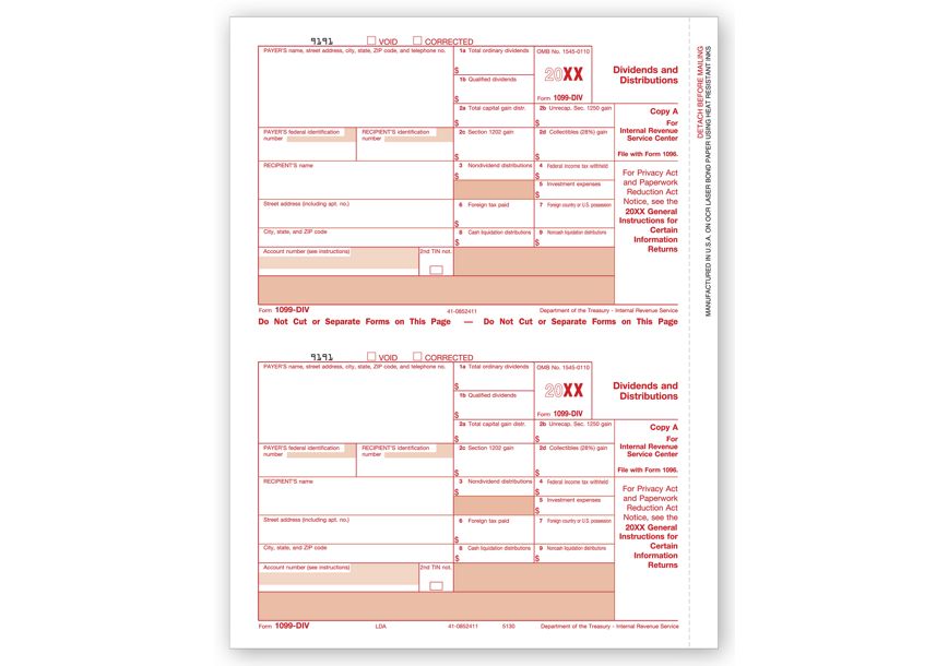 Product image for Laser 1099-DIV Income, Federal Copy A, Bulk - Item# TF5130B