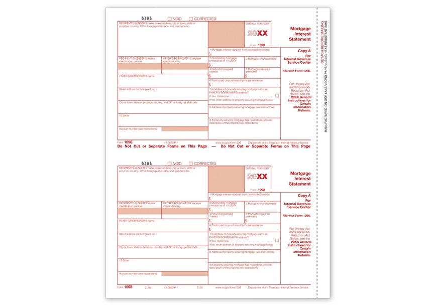 Product image for Laser 1098 Mortgage Interest, Federal Copy A, Bulk - Item# TF5150B