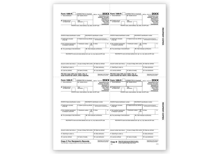Product image for 4-Up Laser 1099-R, Recipient Copy B, C, 2 - Item# TF5175