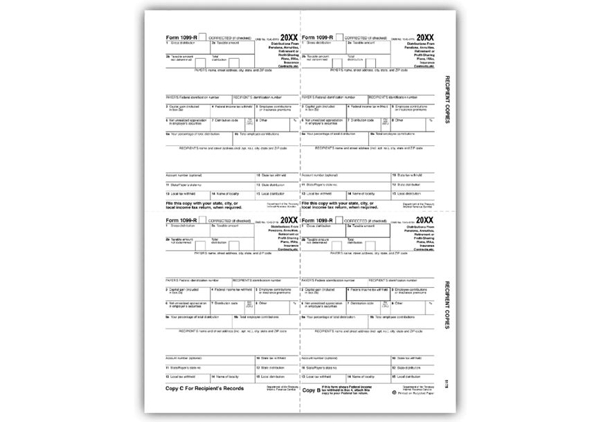 Product image for 4-Up Laser 1099-R, Recipient Copy B, C, 2, Bulk - Item# TF5175B