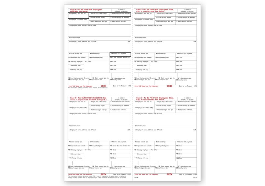 Product image for W2 Employee 4Up Box Copy B,C,2 and 2 - Item# TF5205