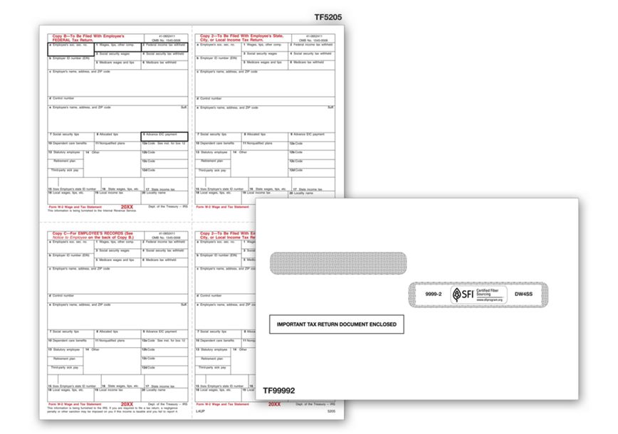 Product image for 4-Up Laser W-2 Set & Envelope Kit - Item# TF5205E
