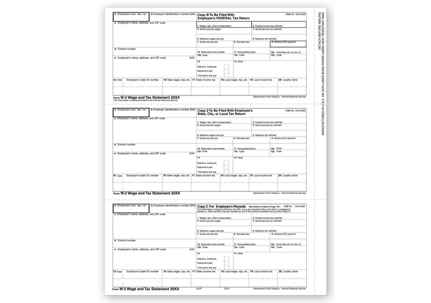 Product image for 3-Up Laser W-2, Employee Copy, Horizontal Format, Bulk - Item# TF5210B