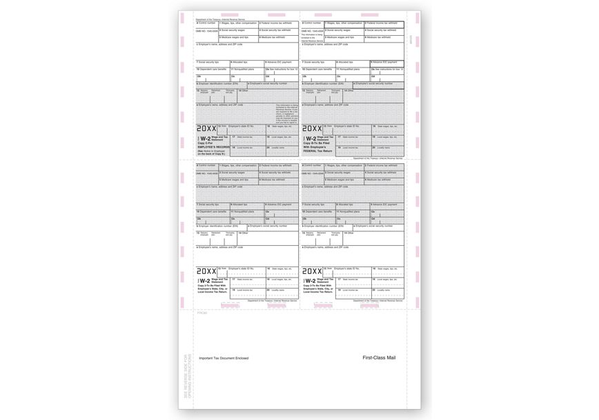 Product image for 14" 4-Up Laser W-2, Pressure Seal - Item# TF5224