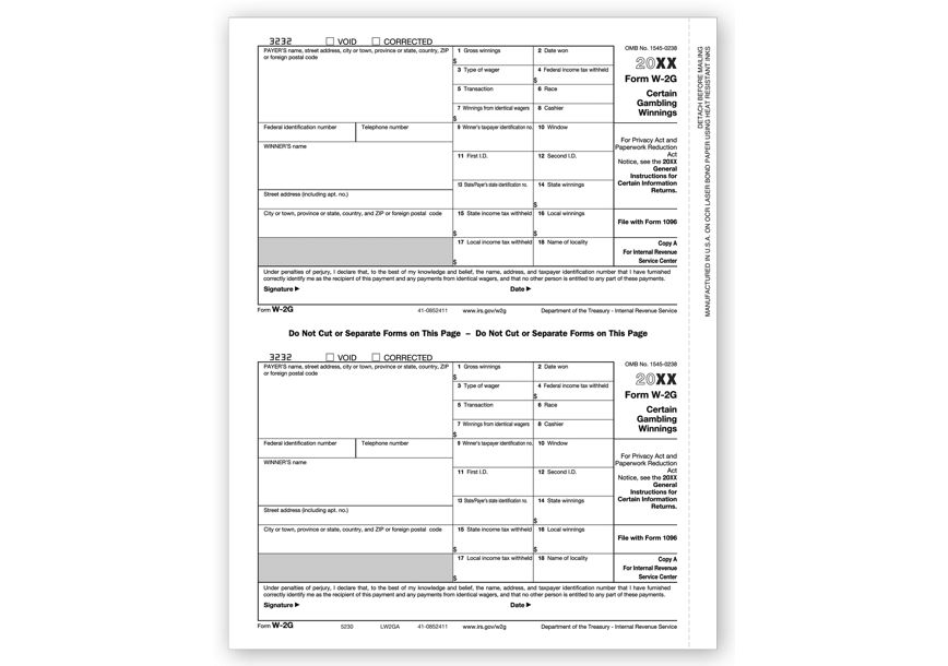 Product image for Dateless- W-2G Federal IRS Copy A - Item# TF5230