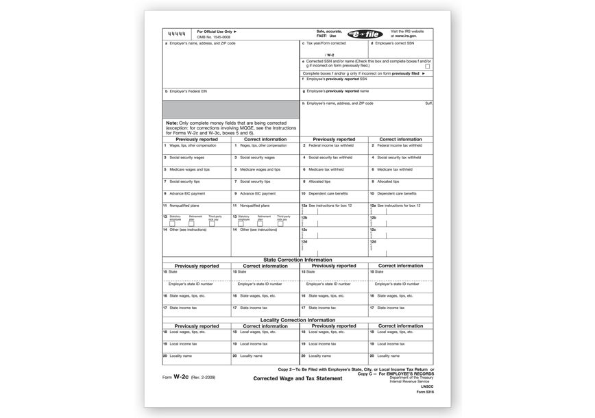 Product image for Laser W-2C Corrected Wage, Employee Copy 2 or C - Item# TF5316