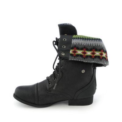 Shiekh Womens Jetta-25E black fold over combat boot | Shiekh Shoes